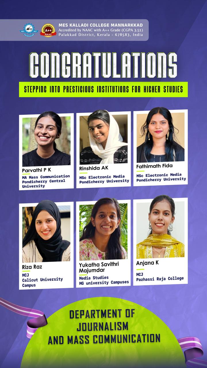 Students Selected for Higher Studies at Prestigious Institutions