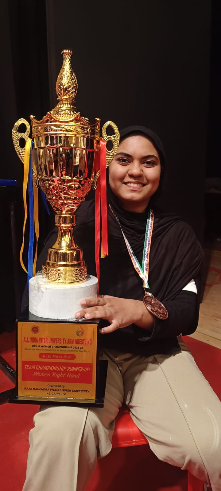 Sports-HIBA FATHIMA- VI Sem BCA ll India inter university arm wrestling championship -Bronze